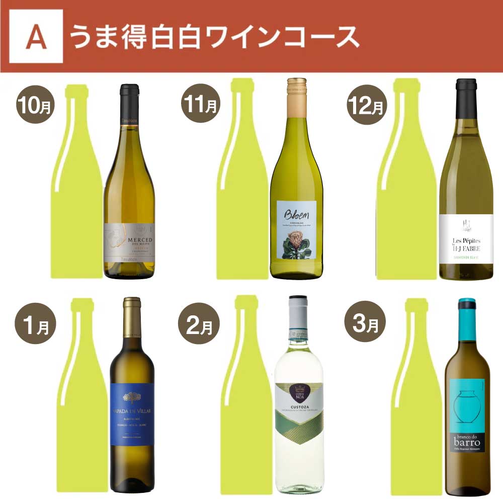 うま得白白ワインコース_夏季のみクール便【蔵直(R)ワイン定期便・毎月払い】【毎月15日以降の最短土曜日にお届け】