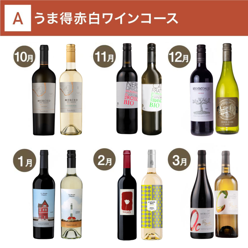 うま得赤白ワインコース_年間クール便【蔵直(R)ワイン定期便・