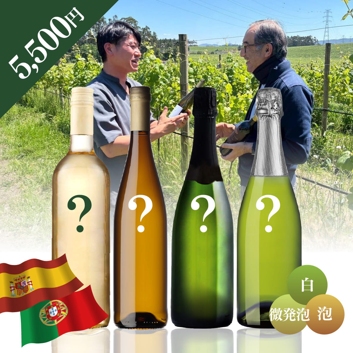 【WEB限定】 スペイン・ポルトガルお楽しみBOX 5,500円 白1本/微発泡1本/泡2本
